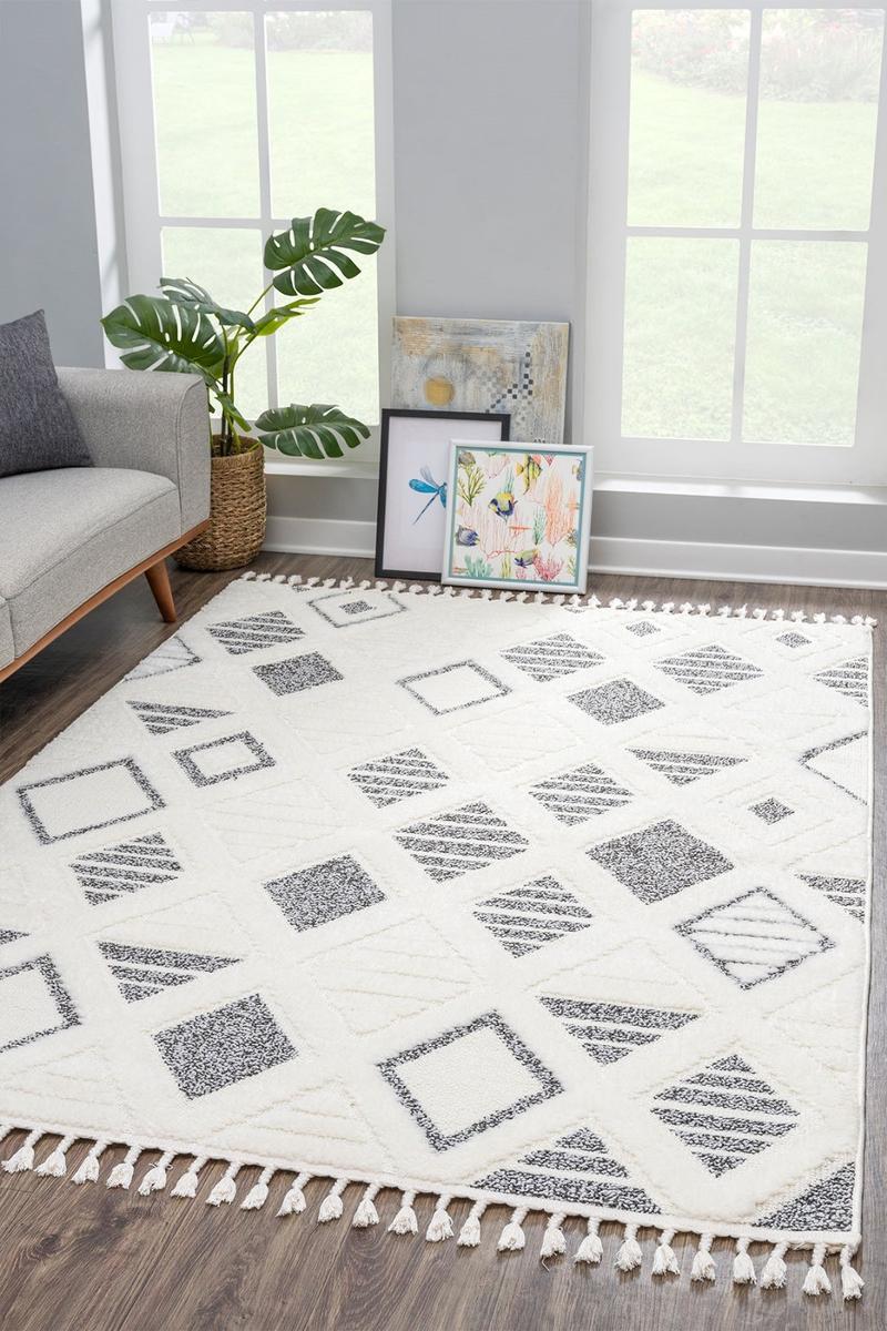 Lenkkimäinen Pehmeä Valkoinen Shaggy-Matto