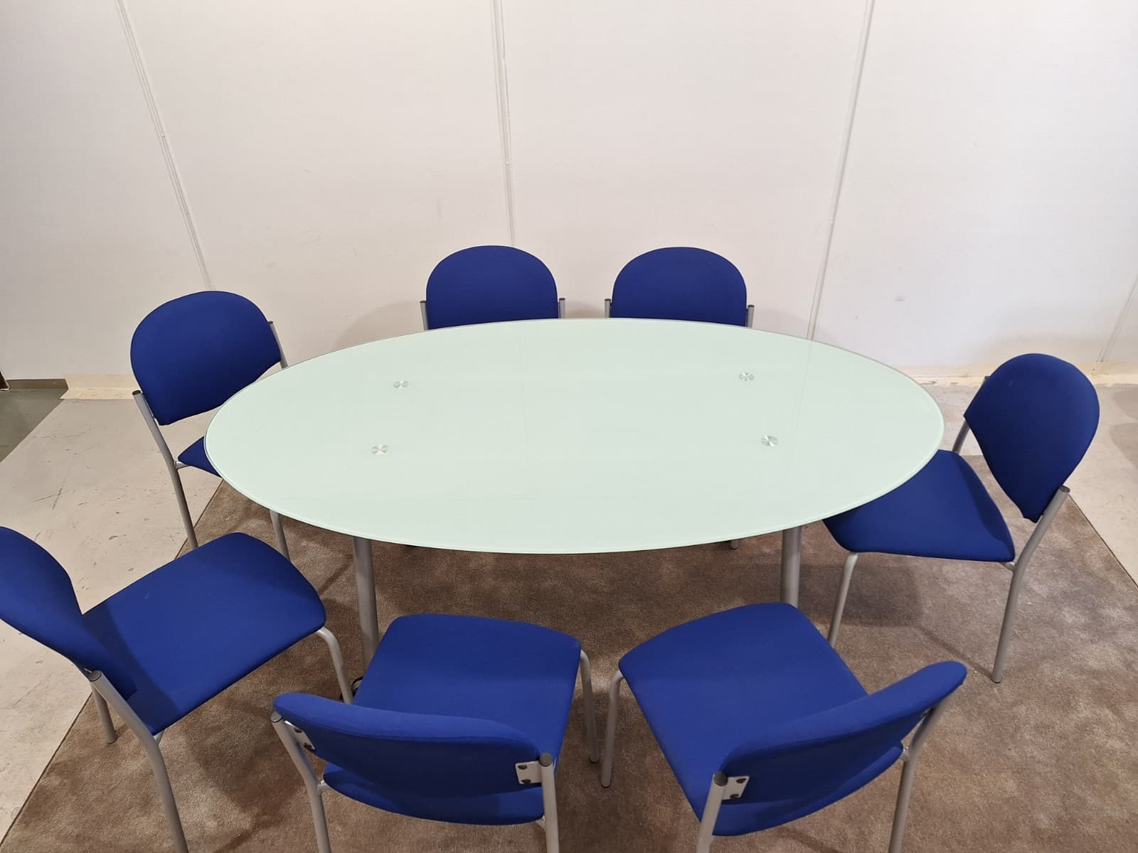 Ikea lasi työpöytä +7 työtuolia