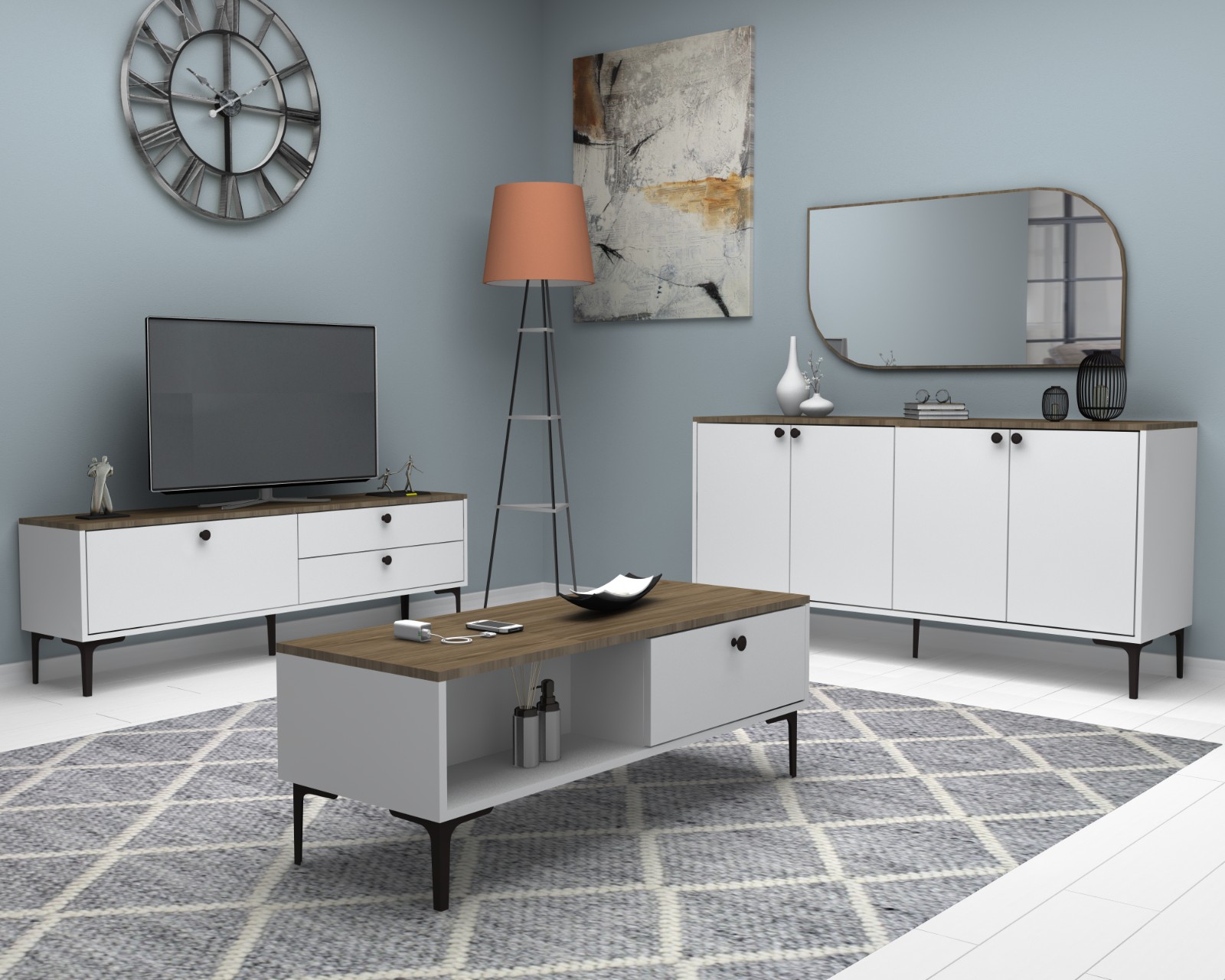 Sohvapöytä Seles 45x120x47 cm walnut-whi. ( Uusi)